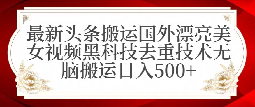 最新头条搬运国外漂亮美女视频黑科技去重技术无脑搬运日入500+【揭秘】-电脑资源自留地