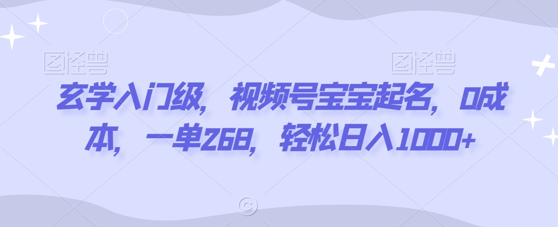 玄学入门级，视频号宝宝起名，0成本，一单268，轻松日入1000+【揭秘】-电脑资源自留地