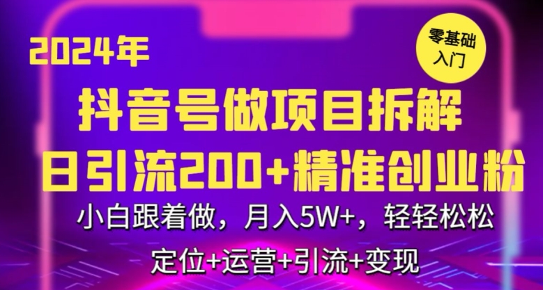 2024年抖音做项目拆解日引流300+创业粉，小白跟着做，月入5万，轻轻松松【揭秘】-电脑资源自留地