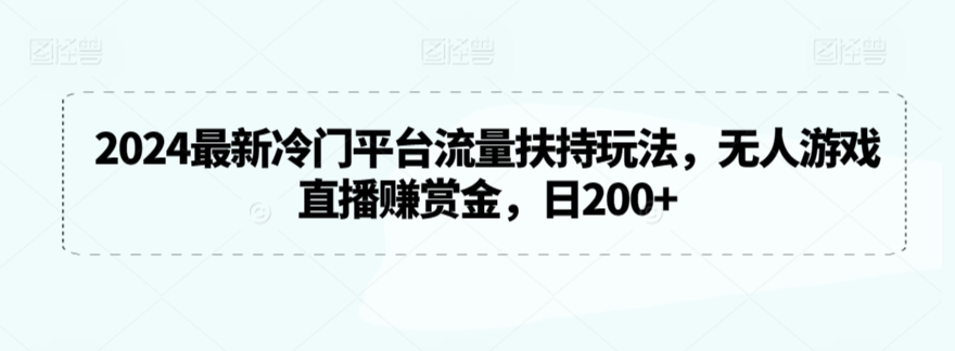 2024最新冷门平台流量扶持玩法，无人游戏直播赚赏金，日200+【揭秘】-电脑资源自留地
