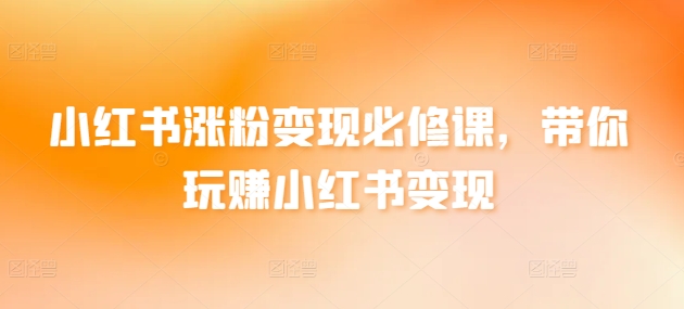 小红书涨粉变现必修课，带你玩赚小红书变现-电脑资源自留地