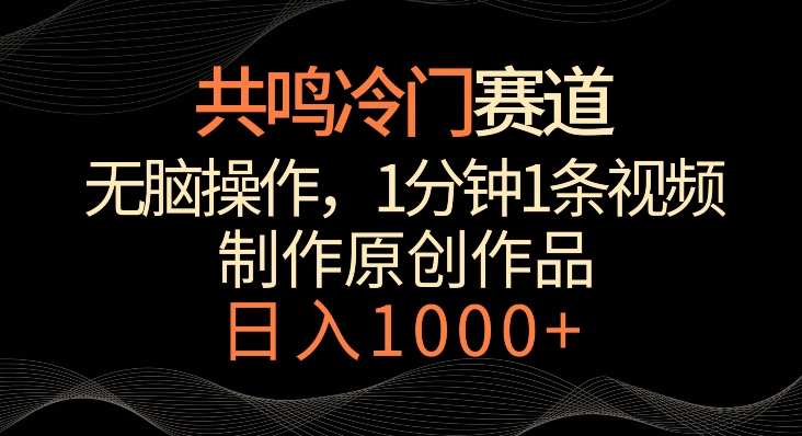 共鸣冷门赛道，无脑操作，一分钟一条视频，日入1000+【揭秘】-电脑资源自留地
