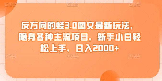 反方向的蛙3.0图文最新玩法，隐身各种主流项目，新手小白轻松上手，日入2000+【揭秘】-电脑资源自留地