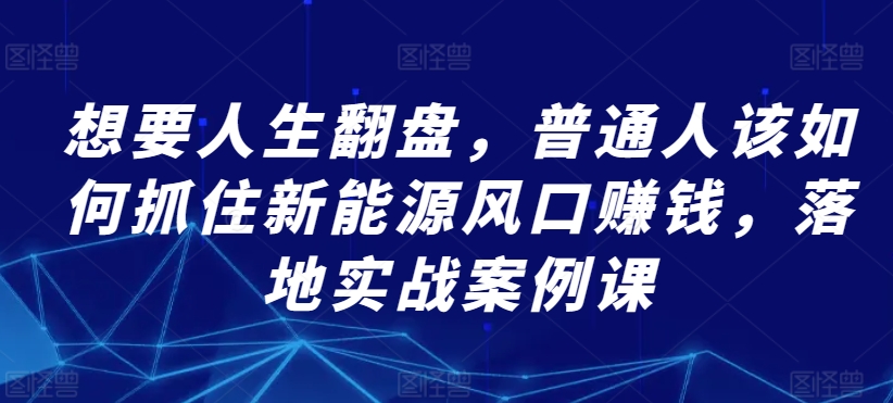 想要人生翻盘，普通人该如何抓住新能源风口赚钱，落地实战案例课-电脑资源自留地