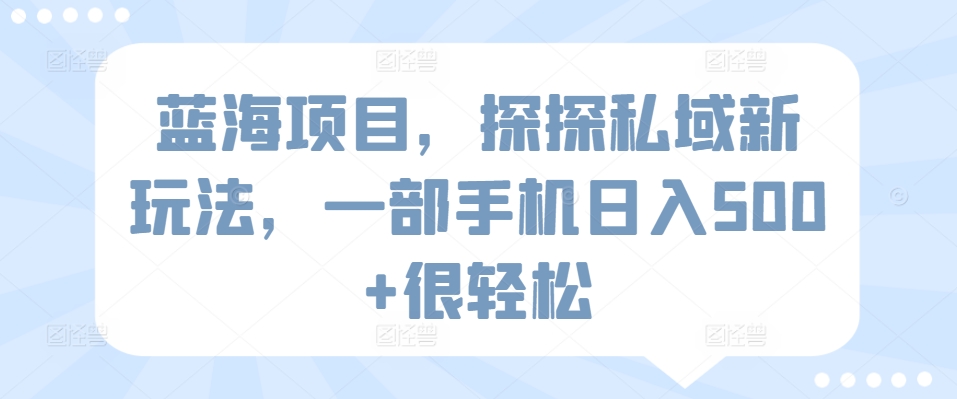 蓝海项目，探探私域新玩法，一部手机日入500+很轻松【揭秘】-电脑资源自留地