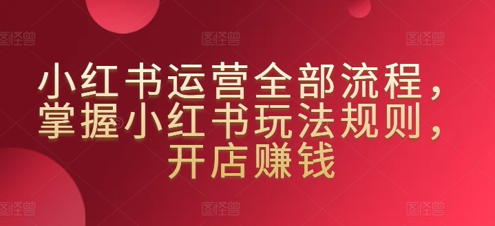 小红书运营全部流程，掌握小红书玩法规则，开店赚钱-电脑资源自留地