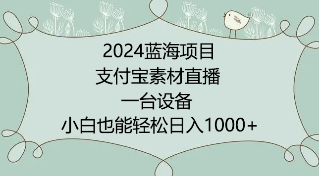2024年蓝海项目，支付宝素材直播，无需出境，小白也能日入1000+ ，实操教程【揭秘】-电脑资源自留地