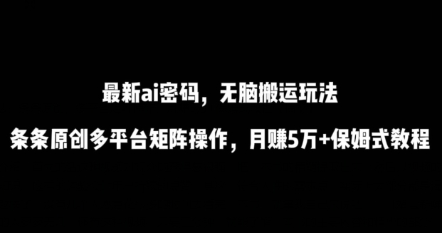 最新ai流量密码，傻瓜式搬运玩法，条条原创，多平台矩阵操作，月赚5万+保姆式教程【揭秘】-电脑资源自留地