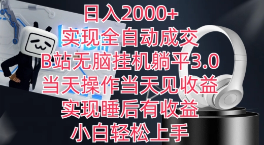 日入2000+，实现全自动成交，B站无脑挂机躺平3.0，当天操作当天见收益，实现睡后有收益【揭秘】-电脑资源自留地