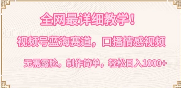 全网最详细教学，视频号蓝海赛道，口播情感视频，无需露脸，制作简单，轻松实现日入1000+【揭秘】-电脑资源自留地