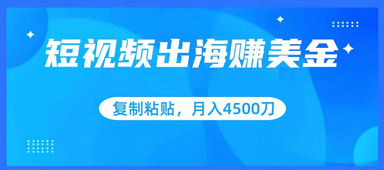 短视频出海赚美金，复制粘贴批量操作，小白轻松掌握，月入4500美刀【揭秘】-电脑资源自留地