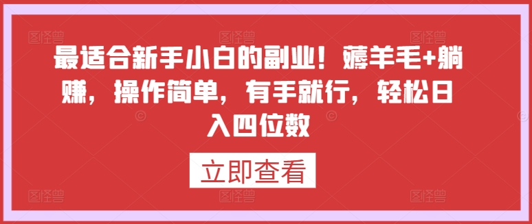 最适合新手小白的副业！薅羊毛+躺赚，操作简单，有手就行，轻松日入四位数【揭秘】-电脑资源自留地