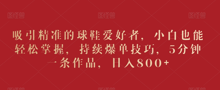 吸引精准的球鞋爱好者，小白也能轻松掌握，持续爆单技巧，5分钟一条作品，日入800+【揭秘】-电脑资源自留地