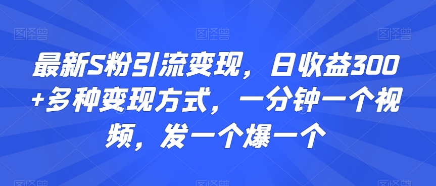 最新S粉引流变现，日收益300+多种变现方式，一分钟一个视频，发一个爆一个【揭秘】-电脑资源自留地