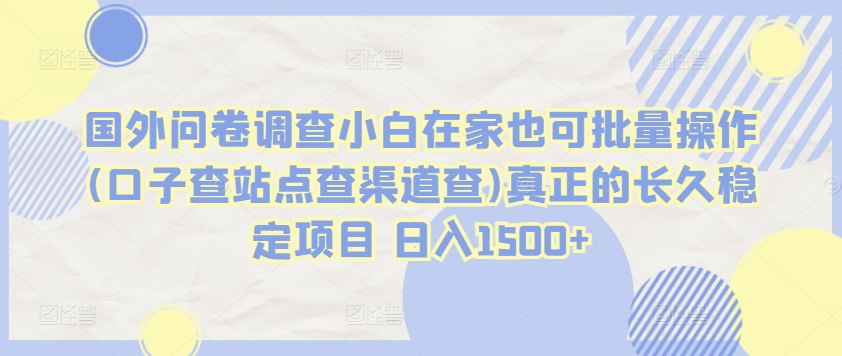国外问卷调查小白在家也可批量操作(口子查站点查渠道查)真正的长久稳定项目 日入1500+【揭秘】-电脑资源自留地