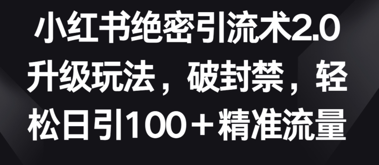小红书绝密引流术2.0升级玩法，破封禁，轻松日引100+精准流量【揭秘】-电脑资源自留地