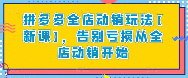 拼多多全店动销玩法【新课】，告别亏损从全店动销开始-电脑资源自留地