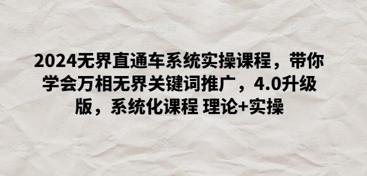 2024无界直通车系统实操课程，带你学会万相无界关键词推广，4.0升级版，系统化课程 理论+实操-电脑资源自留地