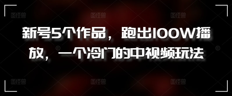 新号5个作品，跑出100W播放，一个冷门的中视频玩法【揭秘】-电脑资源自留地