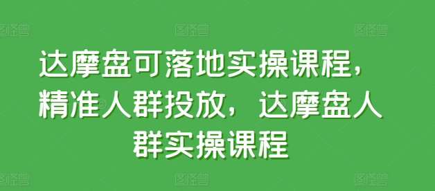 达摩盘可落地实操课程，精准人群投放，达摩盘人群实操课程-电脑资源自留地