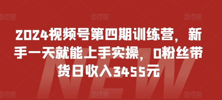 2024视频号第四期训练营，新手一天就能上手实操，0粉丝带货日收入3455元-电脑资源自留地