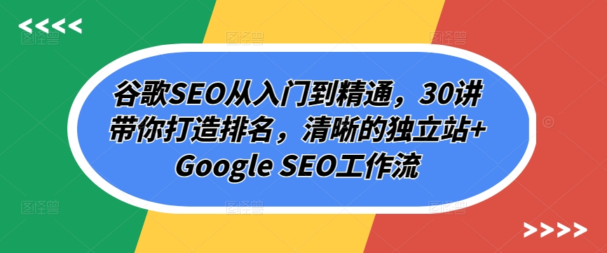 谷歌SEO从入门到精通，30讲带你打造排名，清晰的独立站+Google SEO工作流-电脑资源自留地