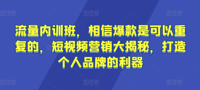 流量内训班，相信爆款是可以重复的，短视频营销大揭秘，打造个人品牌的利器-电脑资源自留地