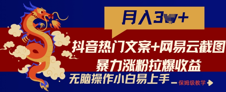 抖音热门文案+网易云截图暴力涨粉拉爆收益玩法，小白无脑操作，简单易上手【揭秘】-电脑资源自留地