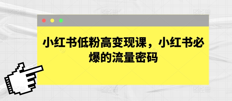 小红书低粉高变现课，小红书必爆的流量密码-电脑资源自留地