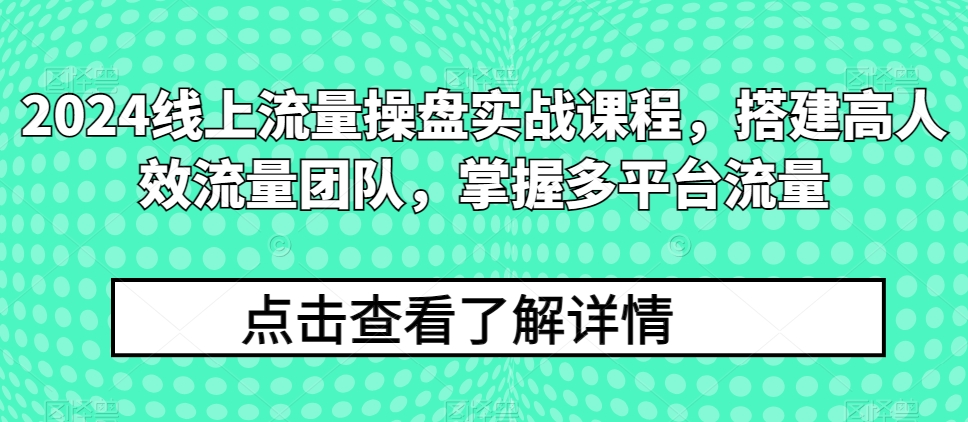 2024线上流量操盘实战课程，搭建高人效流量团队，掌握多平台流量-电脑资源自留地