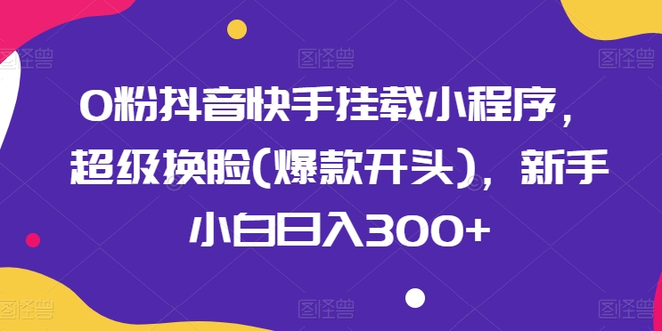0粉抖音快手挂载小程序，超级换脸(爆款开头)，新手小白日入300+【揭秘】-电脑资源自留地