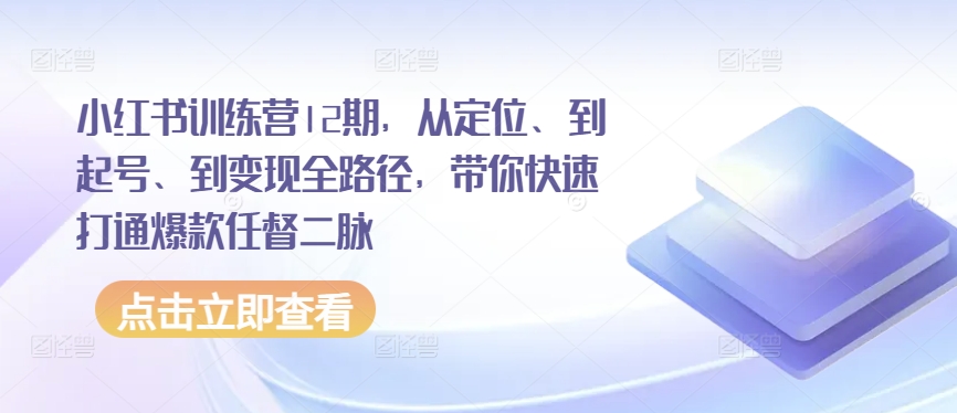 小红书训练营12期，从定位、到起号、到变现全路径，带你快速打通爆款任督二脉-电脑资源自留地