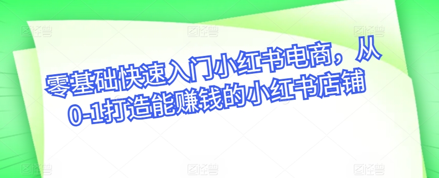 零基础快速入门小红书电商，从0-1打造能赚钱的小红书店铺-电脑资源自留地