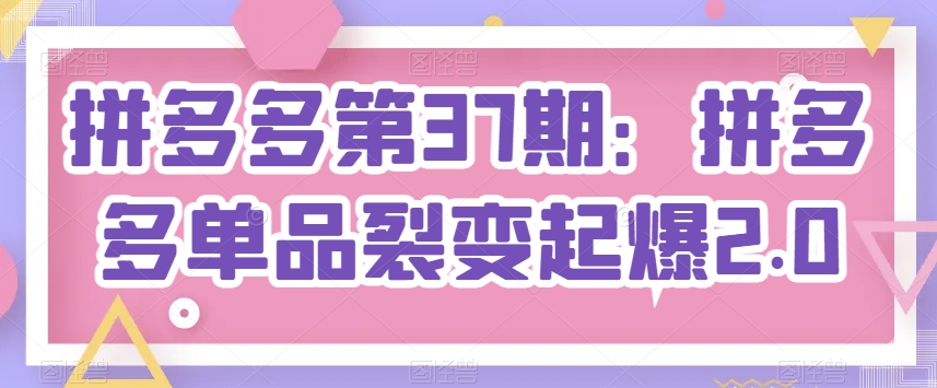 拼多多第37期：拼多多单品裂变起爆2.0-电脑资源自留地