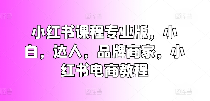 小红书课程专业版，小白，达人，品牌商家，小红书电商教程-电脑资源自留地