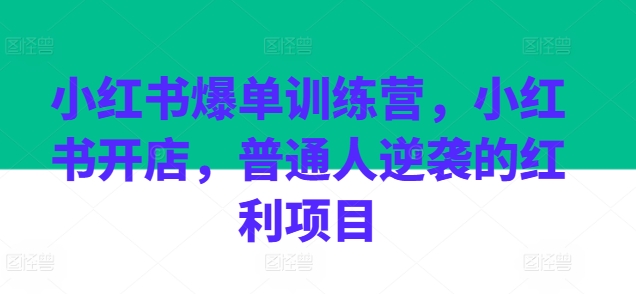 小红书爆单训练营，小红书开店，普通人逆袭的红利项目-电脑资源自留地