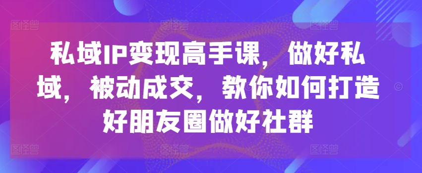 私域IP变现高手课，做好私域，被动成交，教你如何打造好朋友圈做好社群-电脑资源自留地