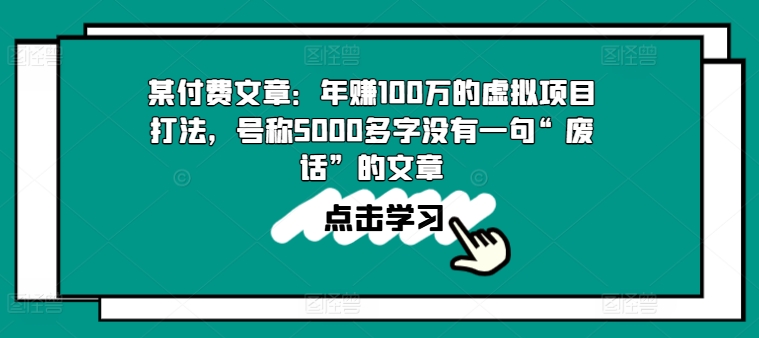 某付费文章：年赚100w的虚拟项目打法，号称5000多字没有一句“废话”的文章-电脑资源自留地