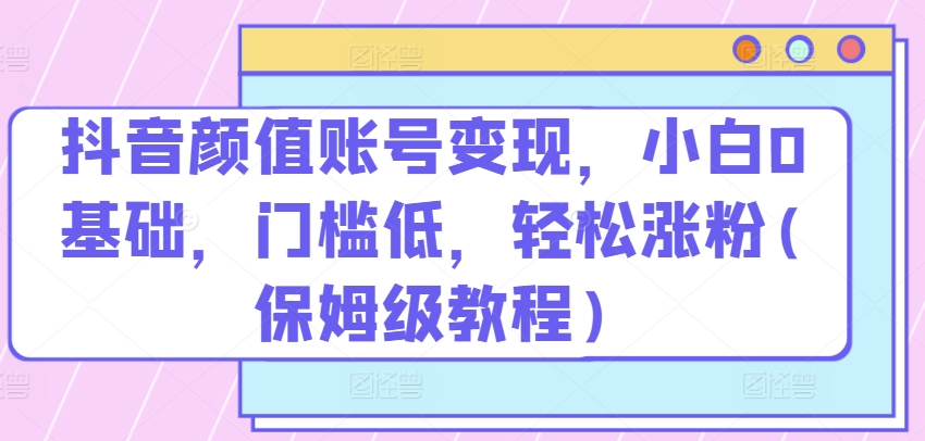 抖音颜值账号变现，小白0基础，门槛低，​轻松涨粉(保姆级教程)【揭秘】-电脑资源自留地