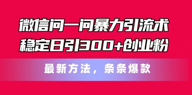 微信问一问暴力引流术，稳定日引300+创业粉，最新方法，条条爆款【揭秘】-电脑资源自留地