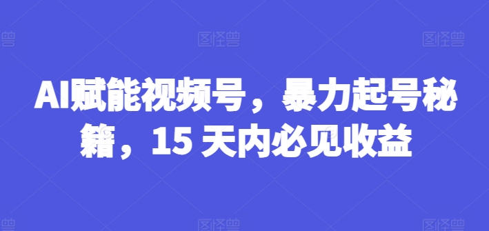 AI赋能视频号，暴力起号秘籍，15 天内必见收益【揭秘】-电脑资源自留地