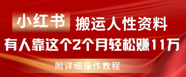 小红书搬运人性资料，有人靠这个2个月轻松赚11w，附教程【揭秘】-电脑资源自留地