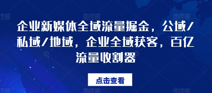 企业新媒体全域流量掘金，公域/私域/地域，企业全域获客，百亿流量收割器-电脑资源自留地