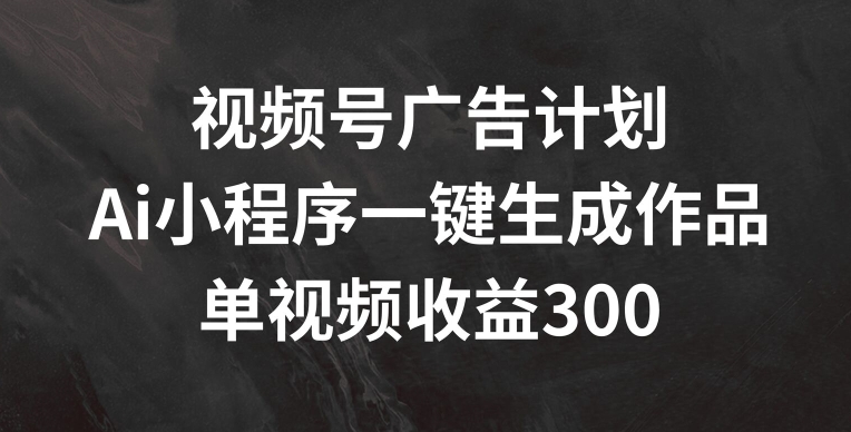 视频号广告计划，AI小程序一键生成作品， 单视频收益300+【揭秘】-电脑资源自留地