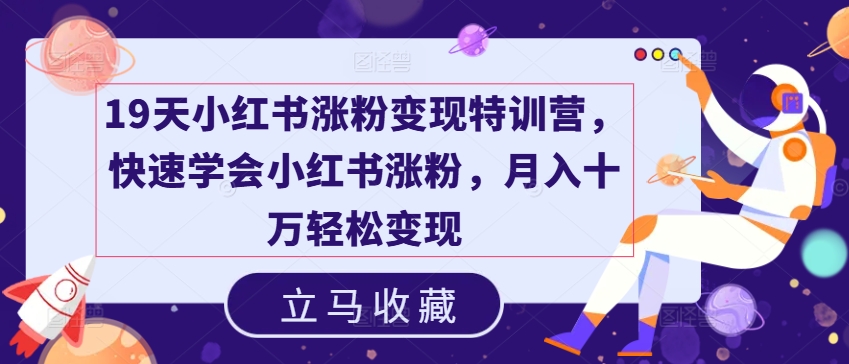 19天小红书涨粉变现特训营，快速学会小红书涨粉，月入十万轻松变现-电脑资源自留地