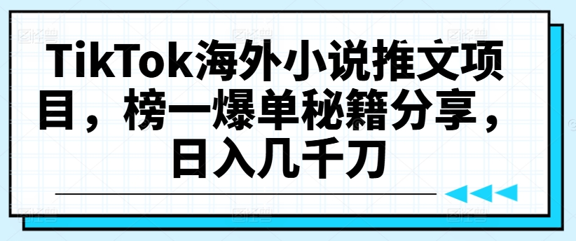 TikTok海外小说推文项目，榜一爆单秘籍分享，日入几千刀-电脑资源自留地