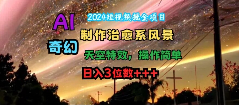 2024短视频掘金项目，AI制作治愈系风景，奇幻天空特效，操作简单，日入3位数【揭秘】-电脑资源自留地