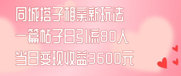 同城搭子相亲新玩法一篇帖子引流80人当日变现3600元(项目教程+实操教程)【揭秘】-电脑资源自留地