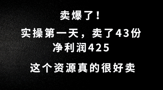 这个资源，需求很大，实操第一天卖了43份，净利润425【揭秘】-电脑资源自留地