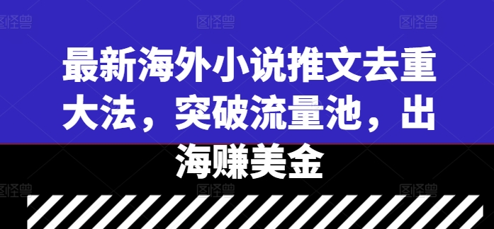 最新海外小说推文去重大法，突破流量池，出海赚美金-电脑资源自留地
